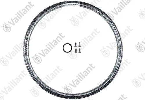 Vaillant Dichtung für Brennertür, rundes Metallteil mit O-Ring und Schrauben, zur Verwendung in Heizungsanlagen.